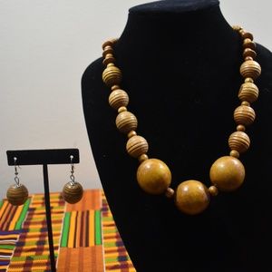 African Wooden Necklace and Earrings
